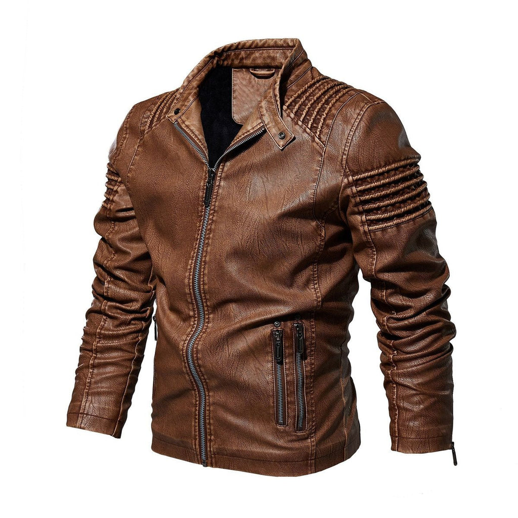 Men's Fleece-Lined Faux Leather Moto Jacket