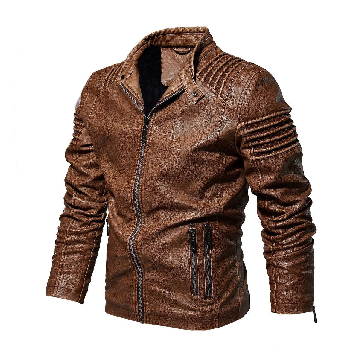 Men's Fleece-Lined Faux Leather Moto Jacket