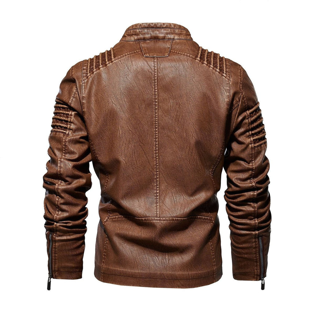 Men's Fleece-Lined Faux Leather Moto Jacket