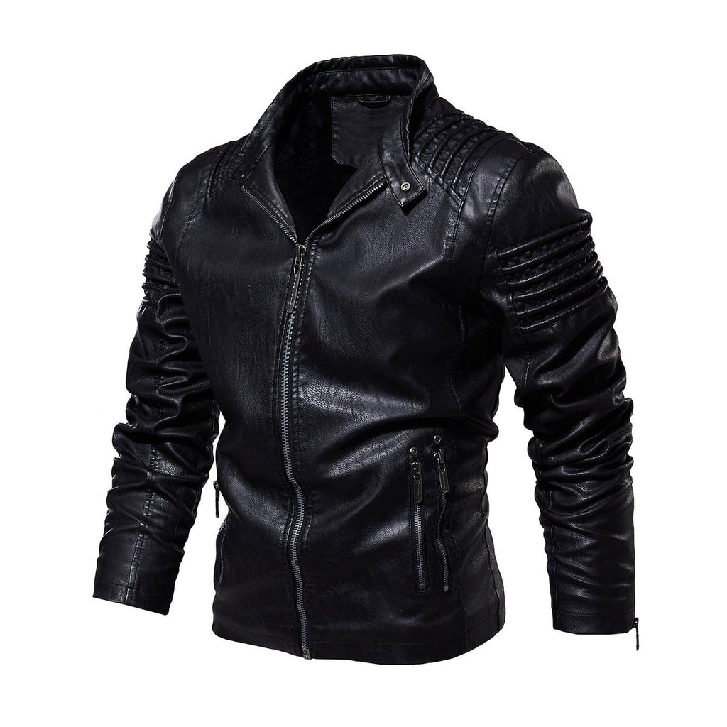 Men's Fleece-Lined Faux Leather Moto Jacket