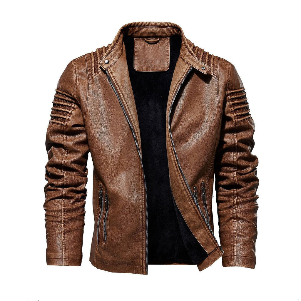 Men's Fleece-Lined Faux Leather Moto Jacket