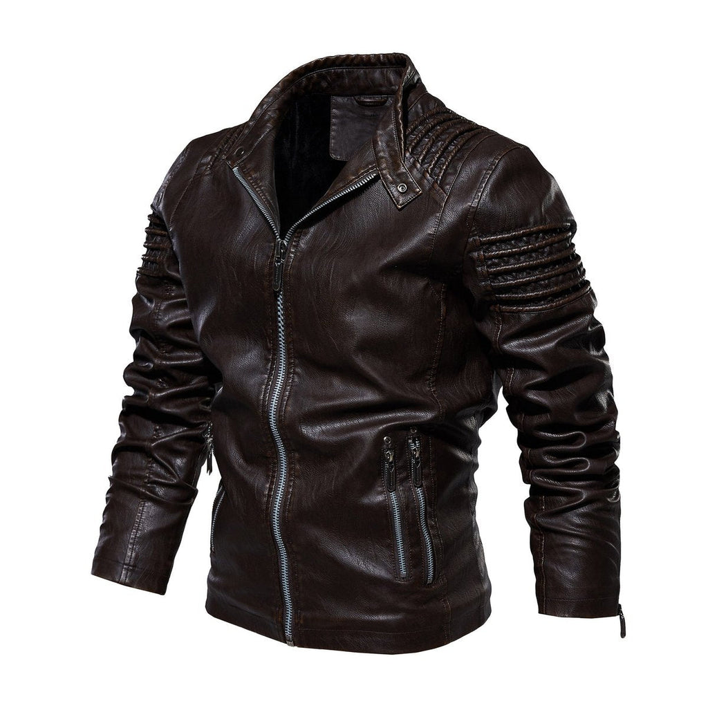 Men's Fleece-Lined Faux Leather Moto Jacket