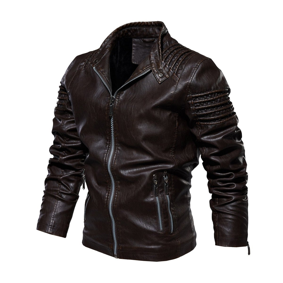 Men's Fleece-Lined Faux Leather Moto Jacket