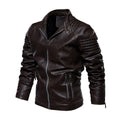 Men's Fleece-Lined Faux Leather Moto Jacket - Brown