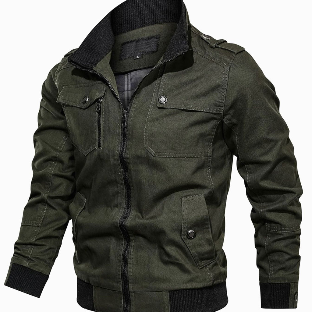 Men's Military-Style Bomber Jacket - Army Green