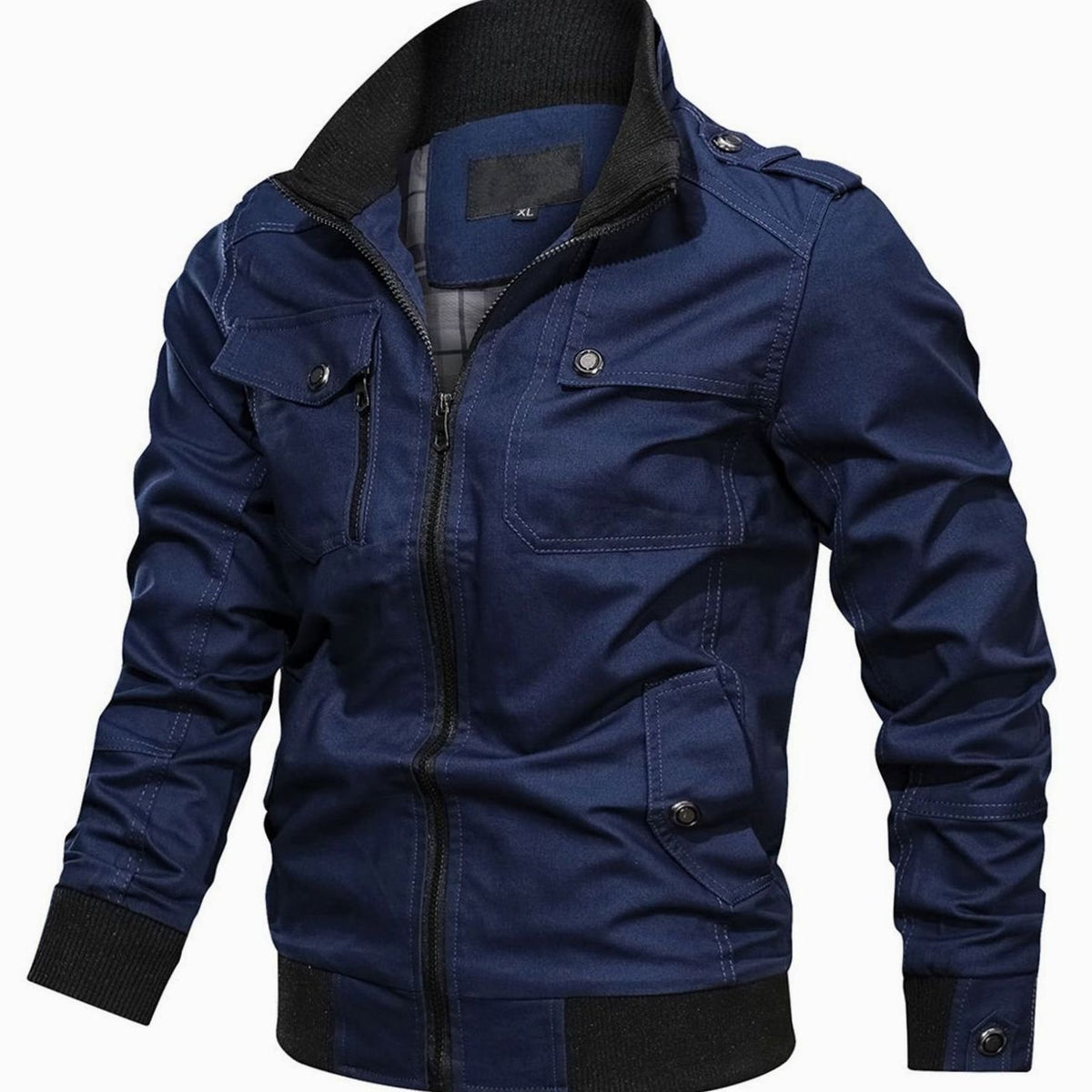 Men's Military-Style Bomber Jacket - Light Khaki