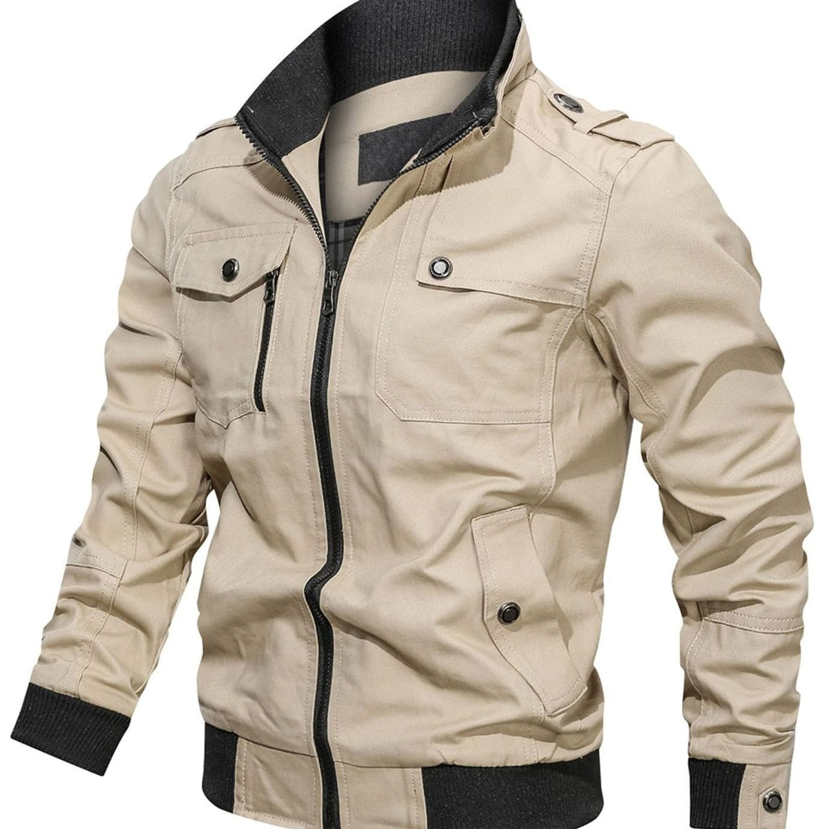 Men's Military-Style Bomber Jacket - Burgundy