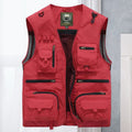 Men's Multi-Pocket Zip-Up Outdoor Utility Vest - Red
