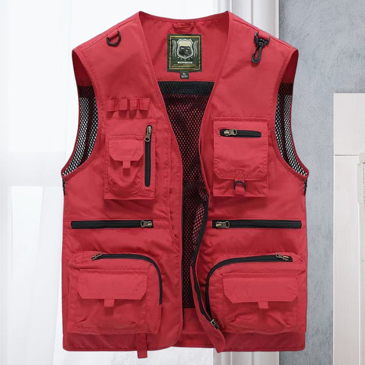 Men's Multi-Pocket Zip-Up Outdoor Utility Vest - Red