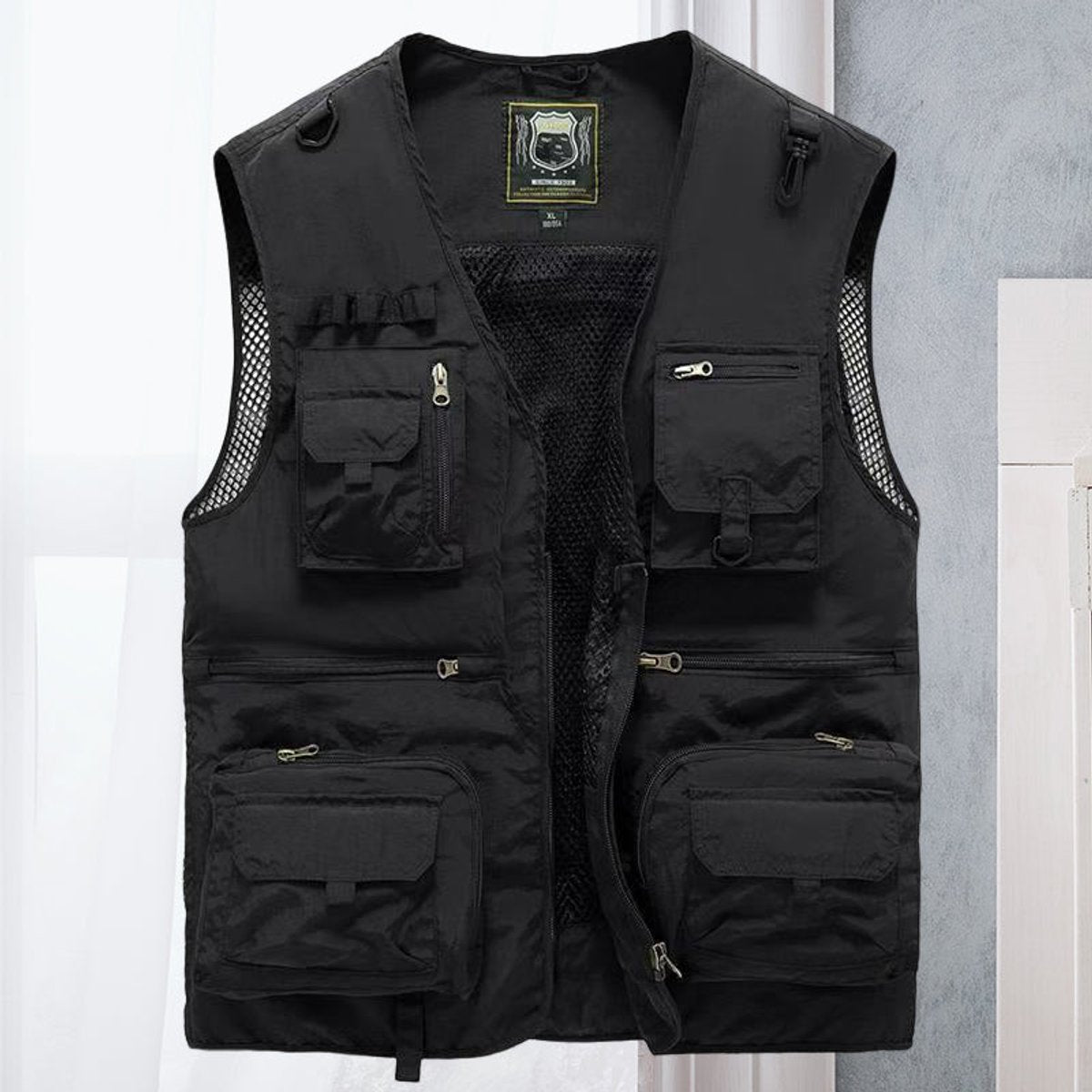 Men's Multi-Pocket Zip-Up Outdoor Utility Vest - Black