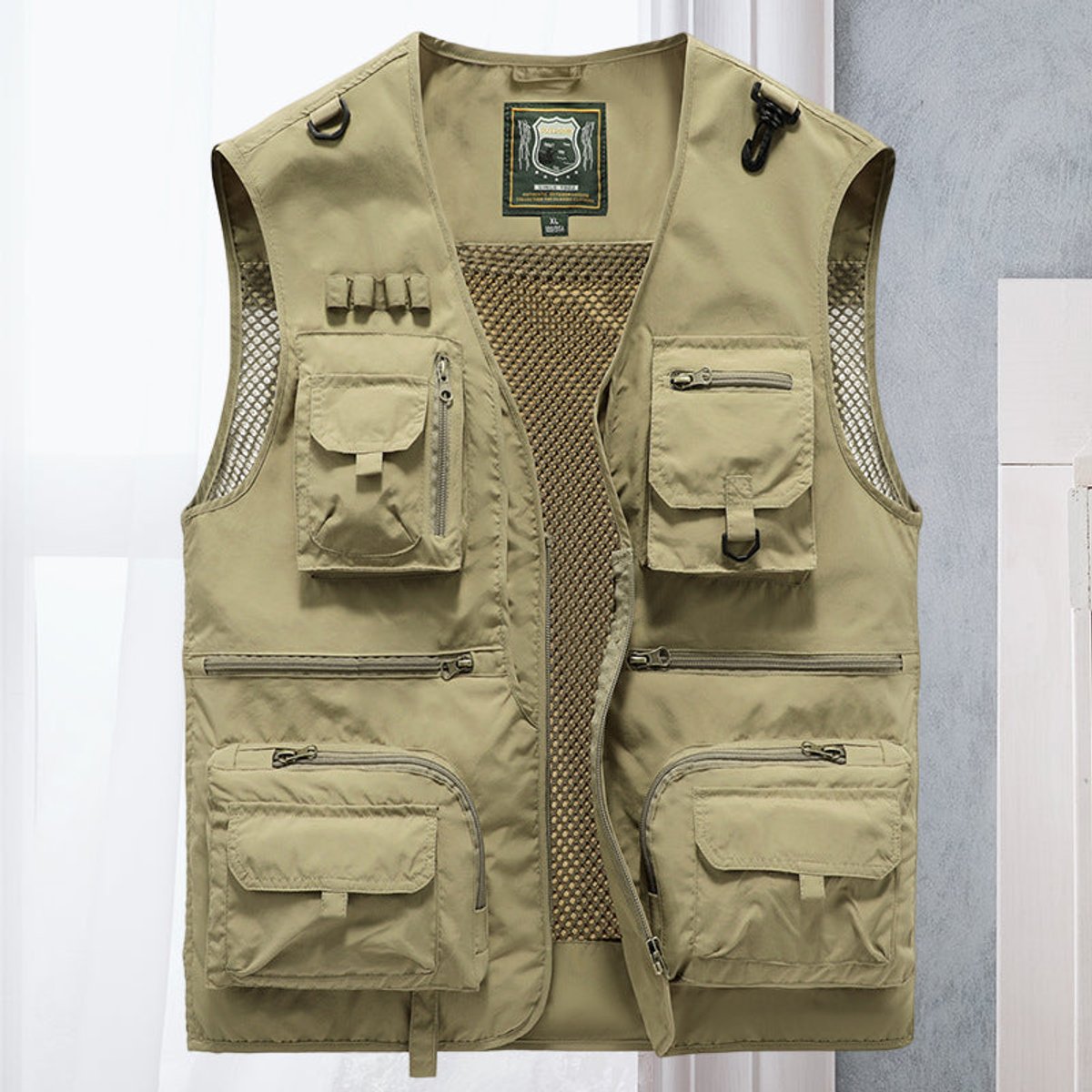 Men's Multi-Pocket Zip-Up Outdoor Utility Vest - Khaki