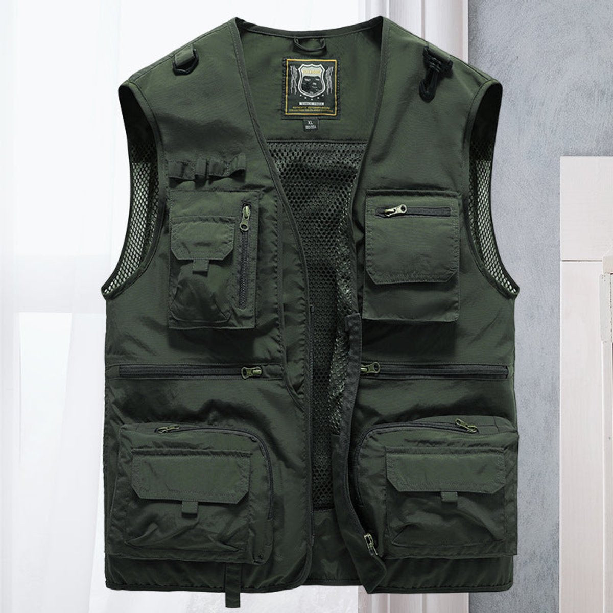Men's Multi-Pocket Zip-Up Outdoor Utility Vest - Army Green