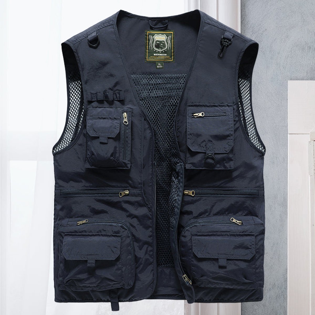 Men's Multi-Pocket Zip-Up Outdoor Utility Vest - Navy Blue
