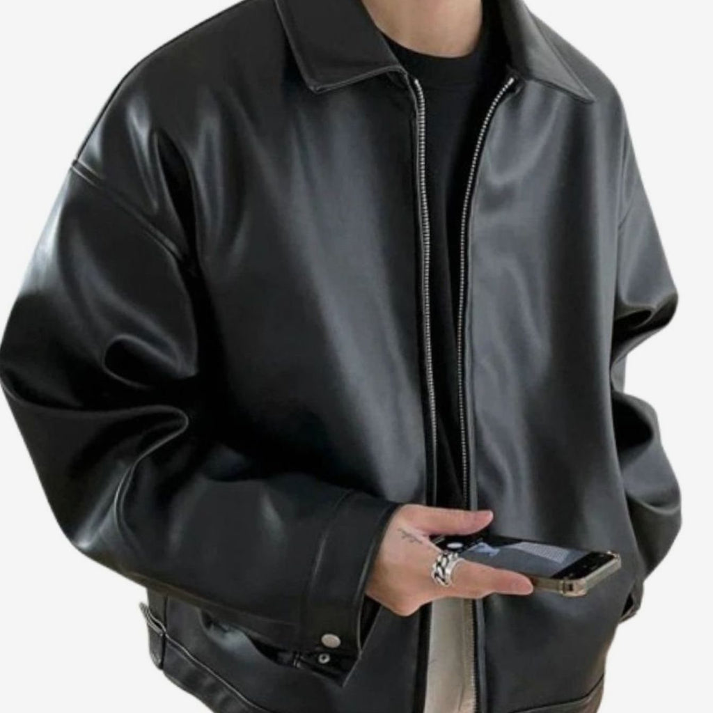 Men's Oversized Faux Leather Bomber Jacket