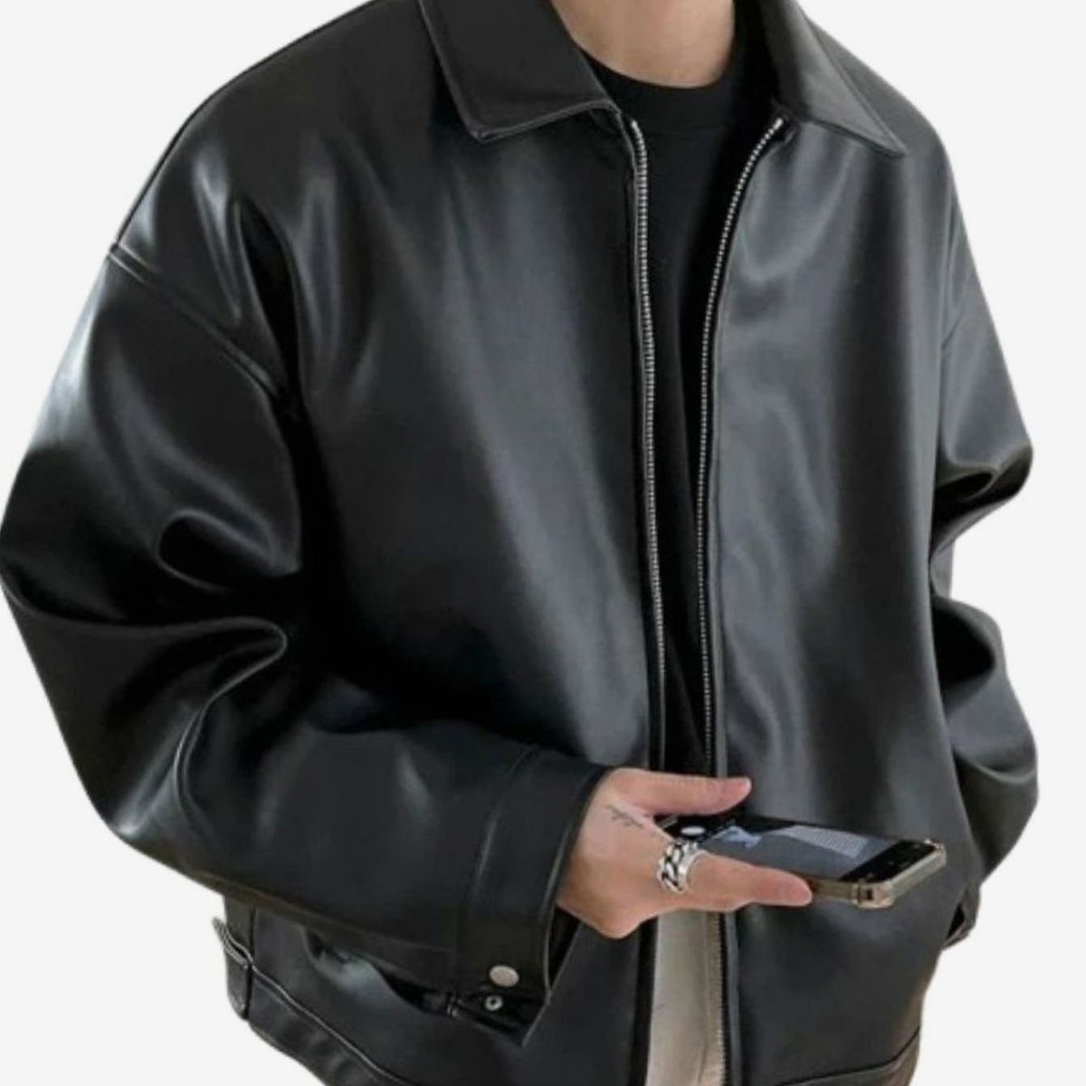Men's Oversized Faux Leather Bomber Jacket