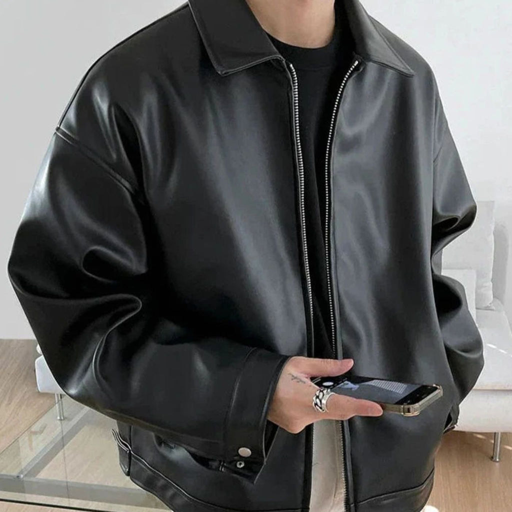 Men's Oversized Faux Leather Bomber Jacket