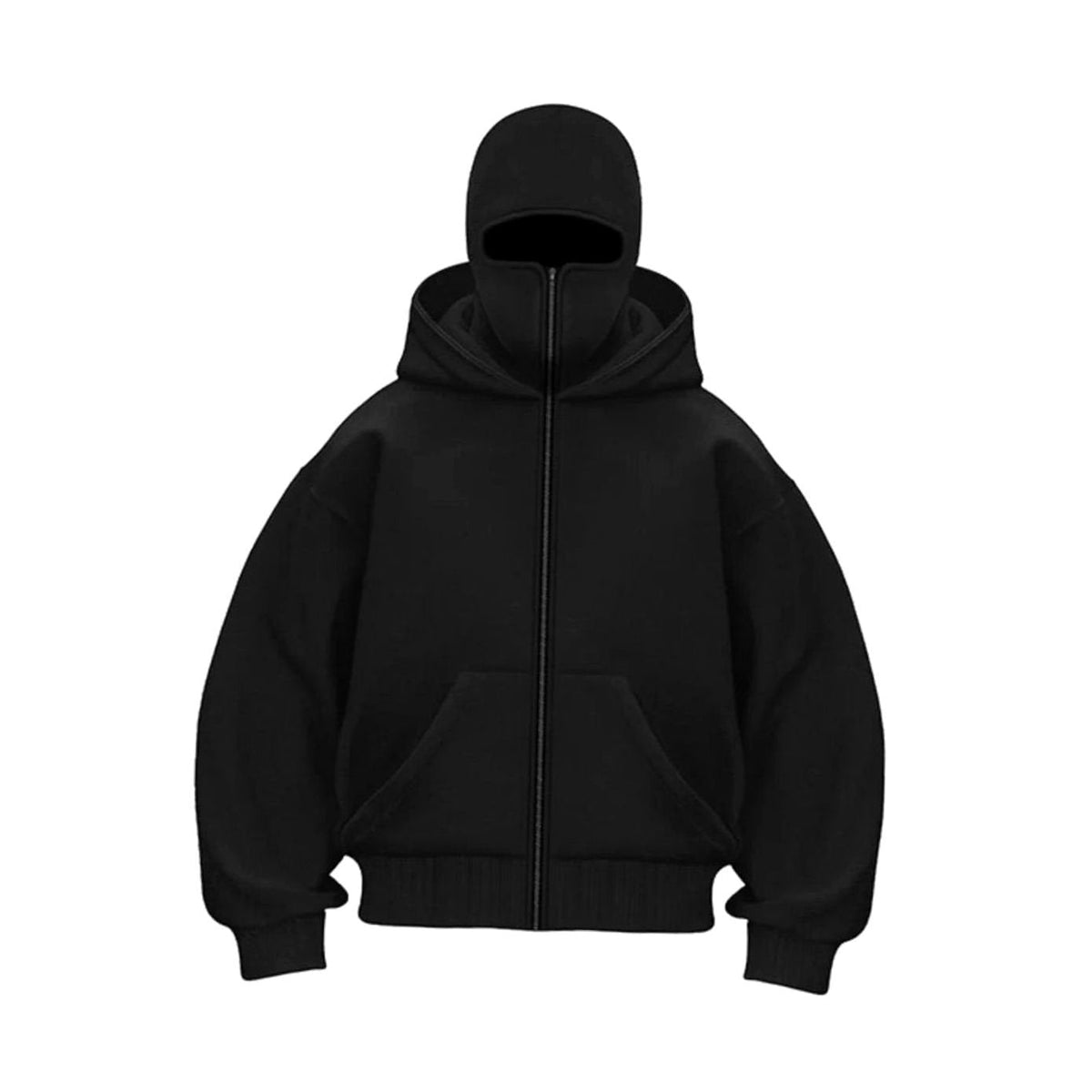 Men's Oversized Full-Zip Balaclava Hoodie Jacket - Black