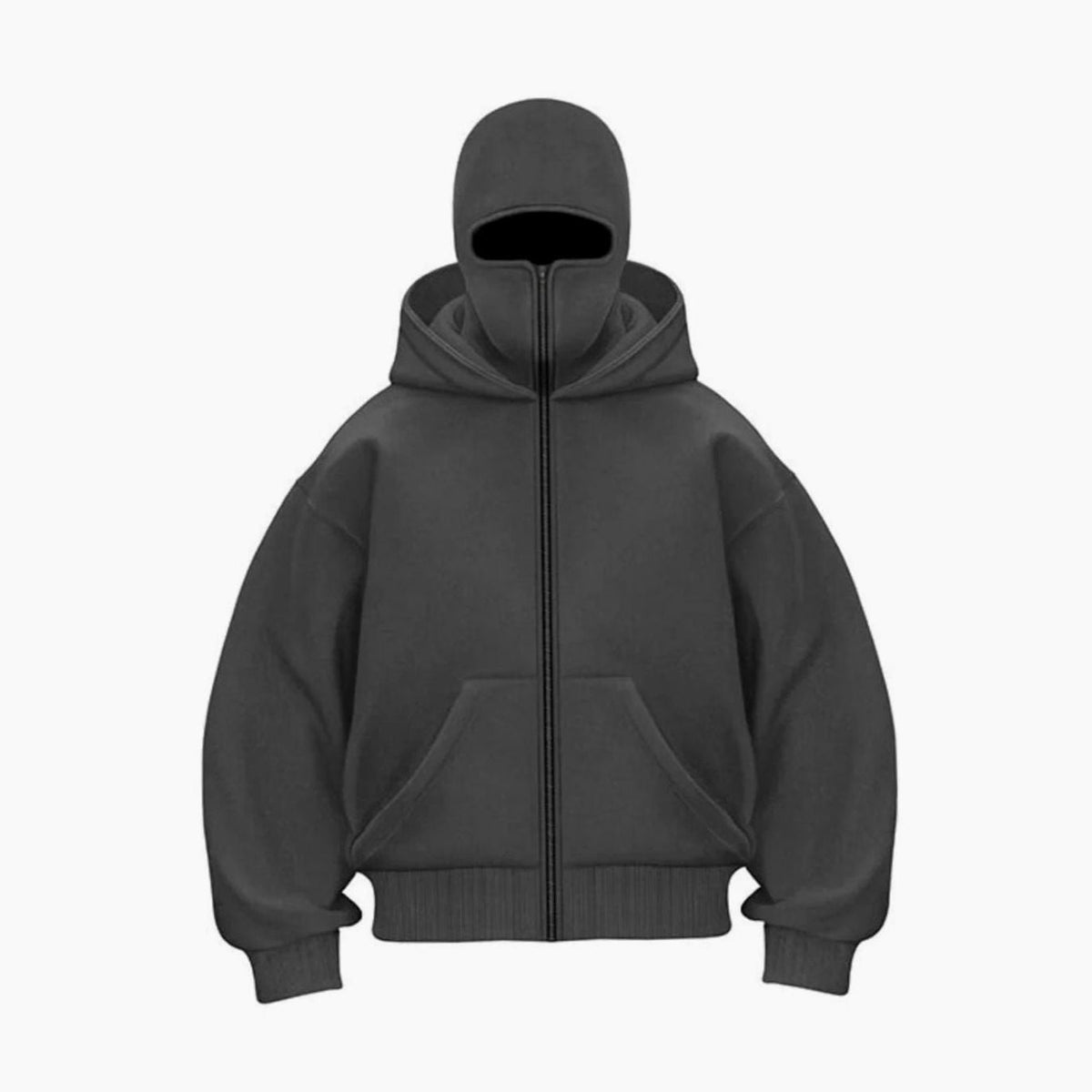 Men's Oversized Full-Zip Balaclava Hoodie Jacket - Dark Gray