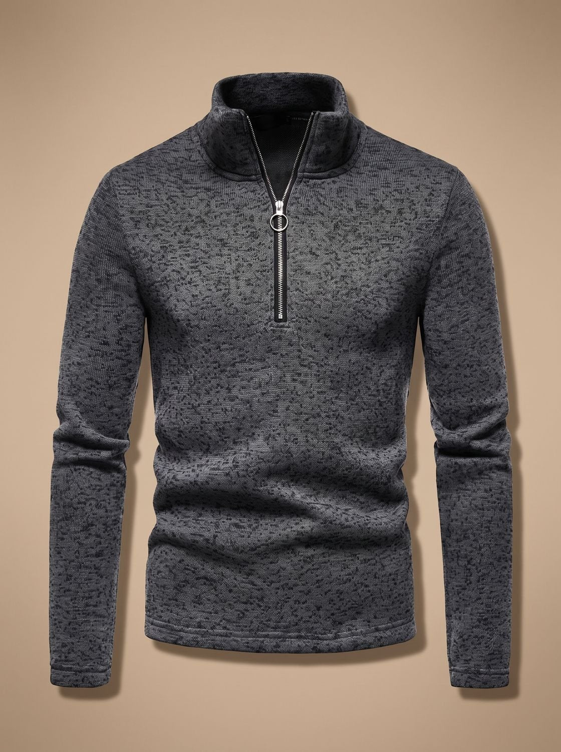 Men's Marl Fine-Knit Quarter-Zip Stand Collar Sweater - Dark Gray