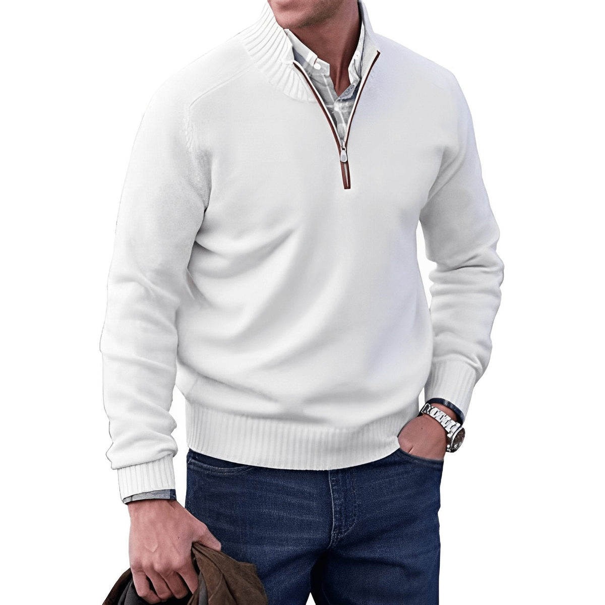 Men's Regular-Fit Quarter-Zip Raglan Knit Sweater - White
