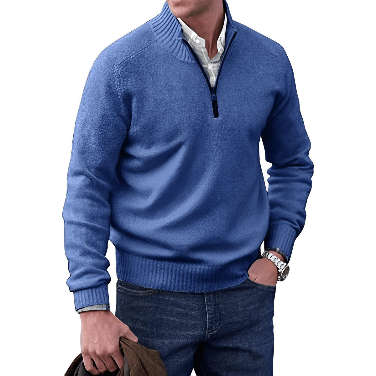 Men's Regular-Fit Quarter-Zip Raglan Knit Sweater - Blue