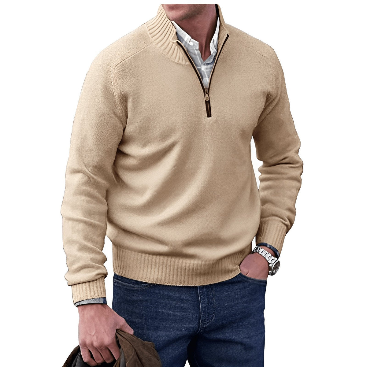 Men's Regular-Fit Quarter-Zip Raglan Knit Sweater - Brown