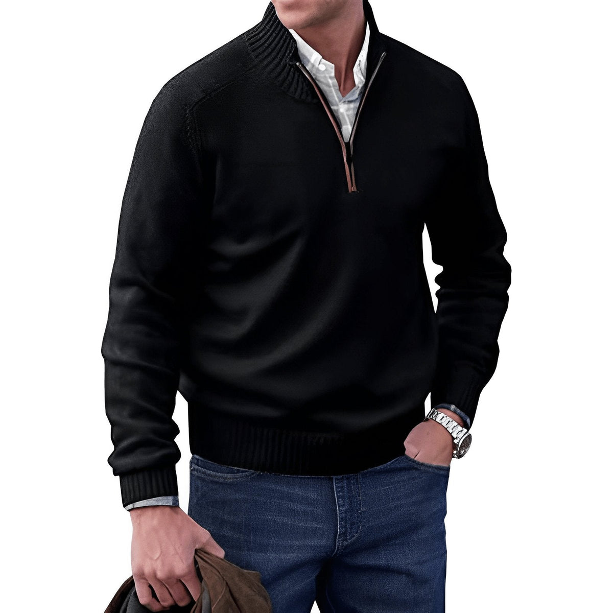 Men's Regular-Fit Quarter-Zip Raglan Knit Sweater - Black