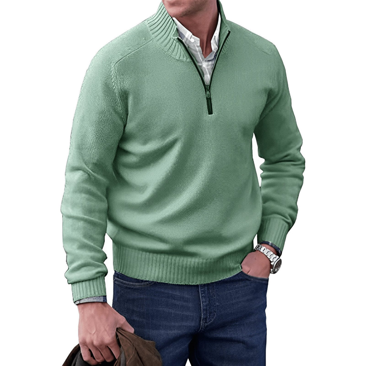 Men's Regular-Fit Quarter-Zip Raglan Knit Sweater - Green