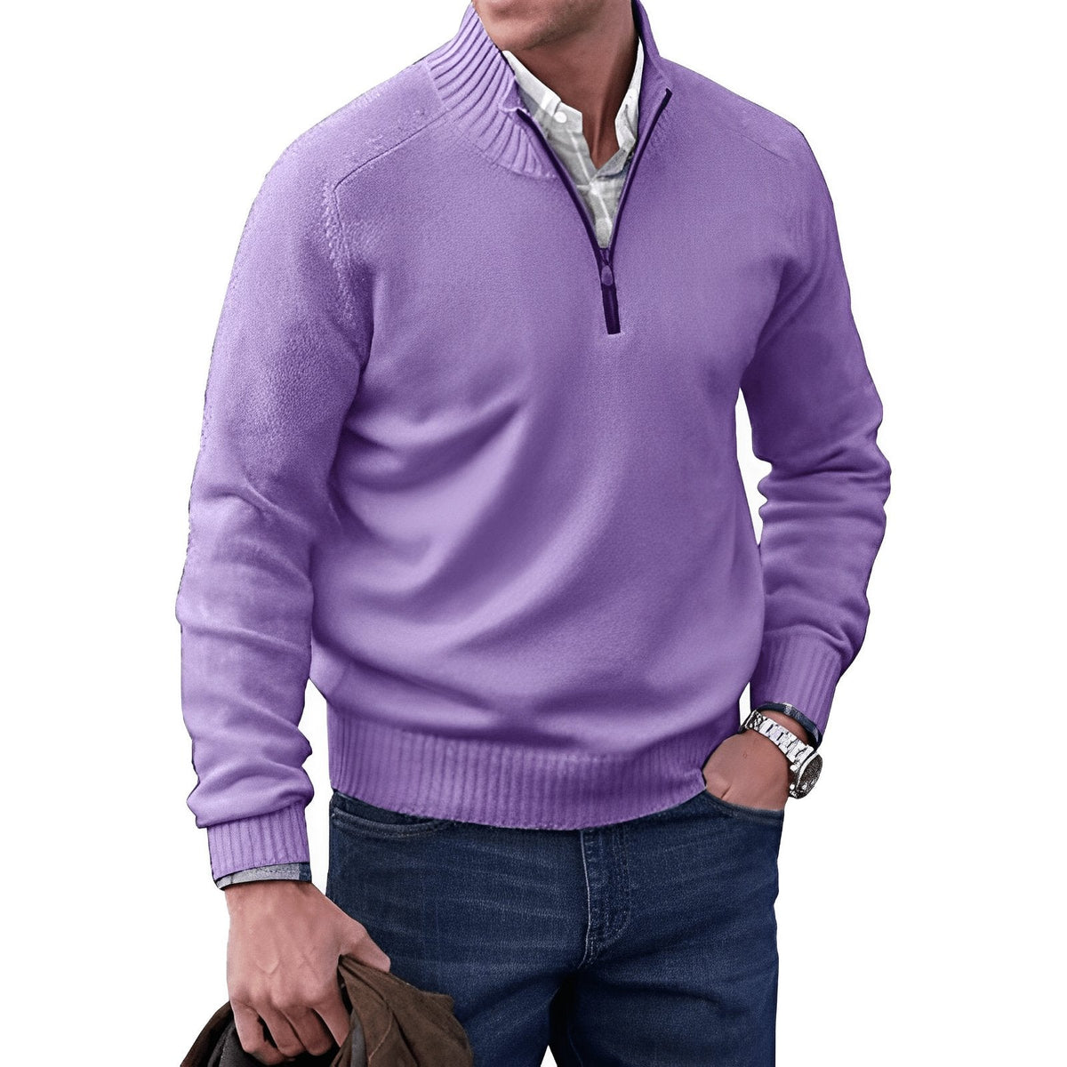 Men's Regular-Fit Quarter-Zip Raglan Knit Sweater - Purple