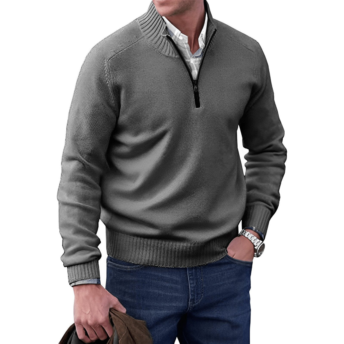Men's Regular-Fit Quarter-Zip Raglan Knit Sweater - Dark Gray