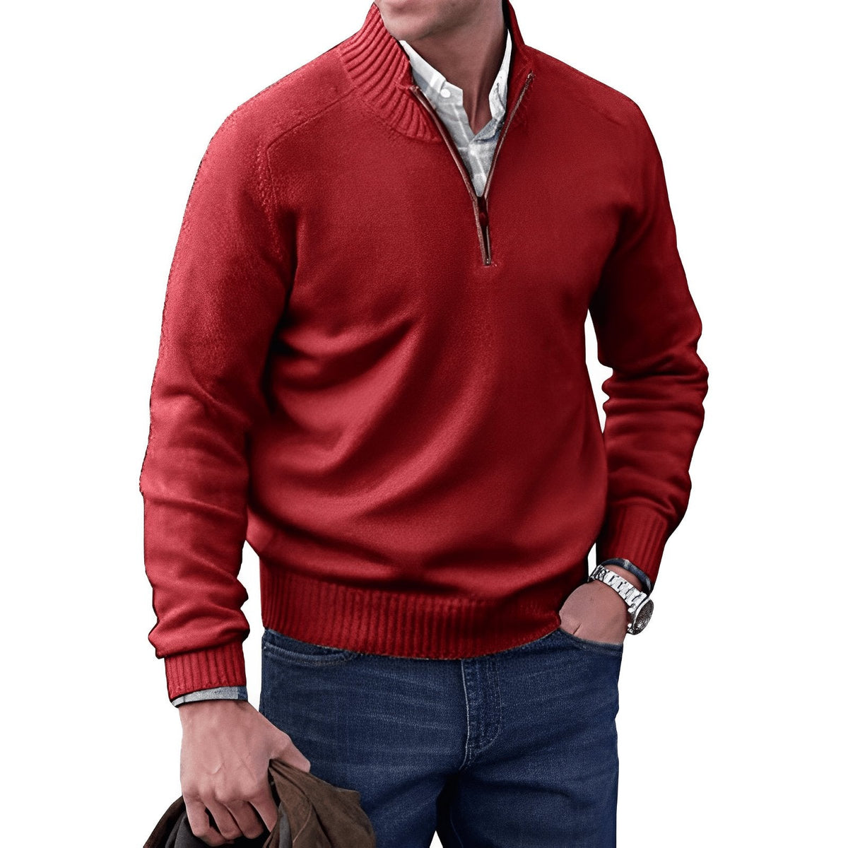 Men's Regular-Fit Quarter-Zip Raglan Knit Sweater - Red