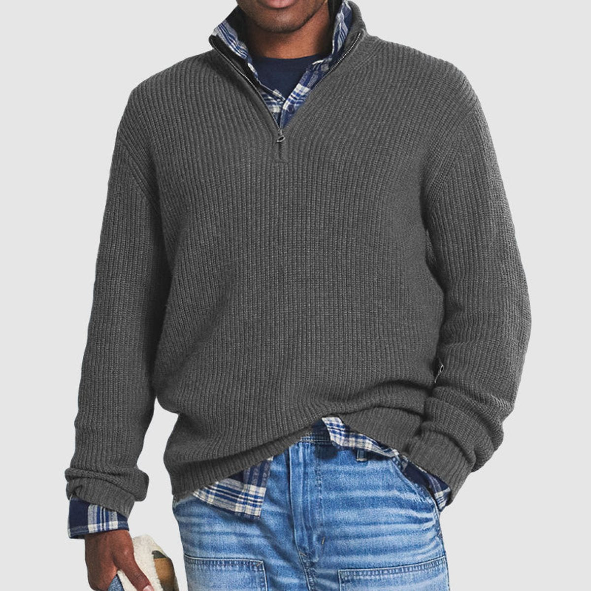 Men's Quarter-Zip Ribbed Sweater