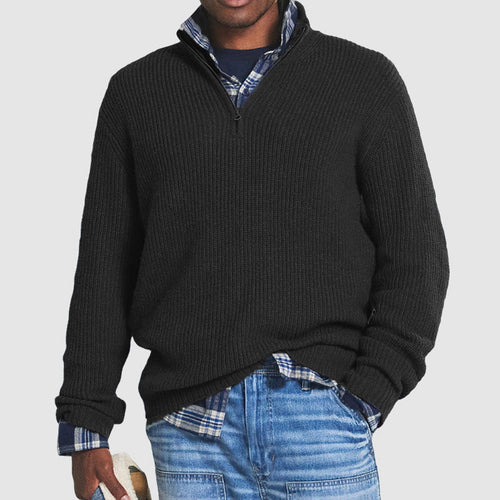 Men's Quarter-Zip Ribbed Sweater - Black