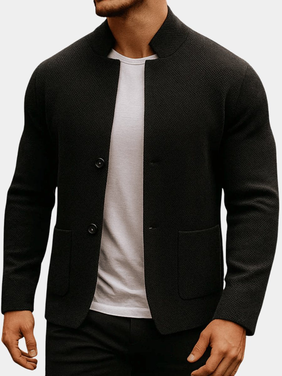 Men's Quilted Mandarin-Collar Blazer Jacket
