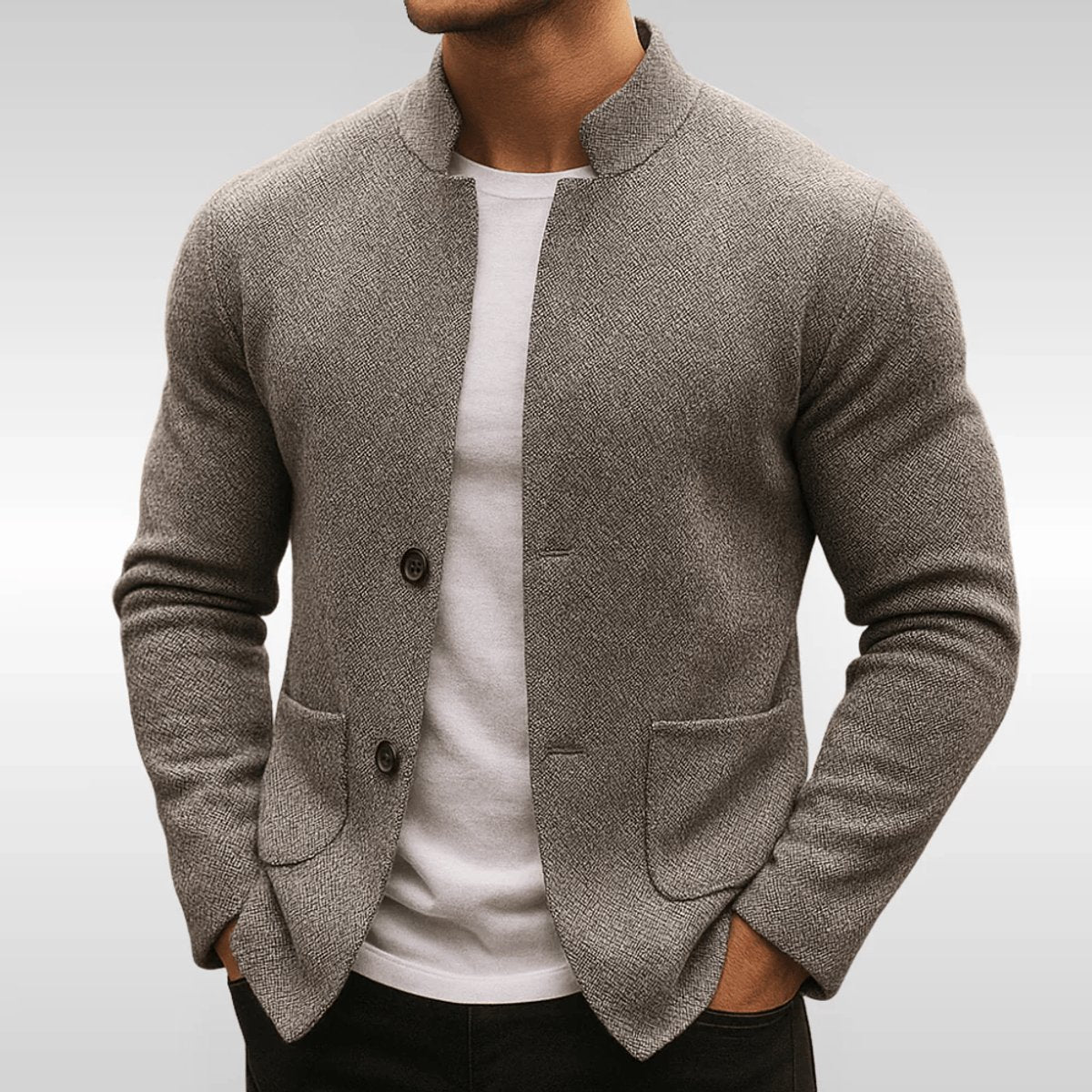 Men's Quilted Mandarin-Collar Blazer Jacket