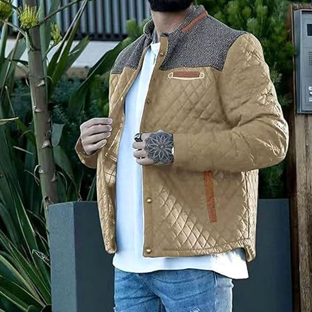 Men's Diamond-Quilted Stand-Collar Snap-Front Jacket