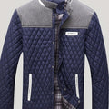 Men's Diamond-Quilted Stand-Collar Jacket with Knit Shoulders - Navy