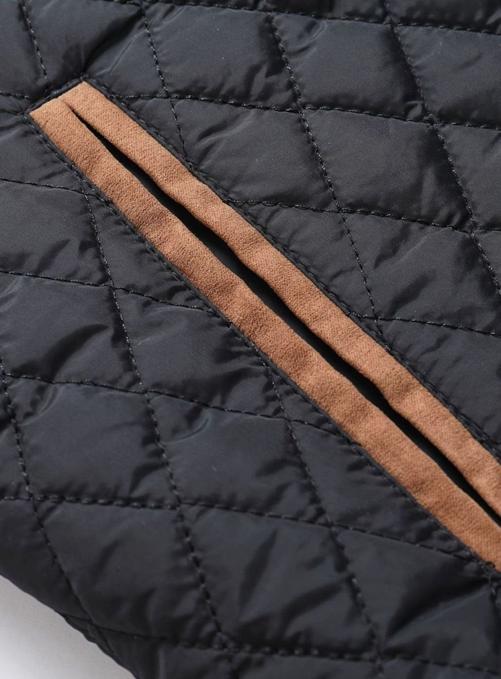 Men's Diamond-Quilted Stand-Collar Jacket with Knit Shoulders