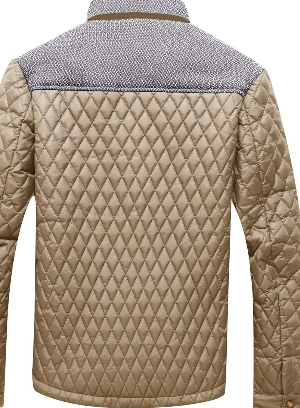 Men's Diamond-Quilted Stand-Collar Jacket with Knit Shoulders