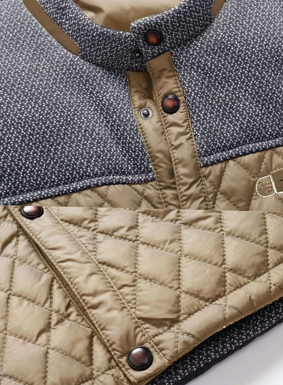 Men's Diamond-Quilted Stand-Collar Jacket with Knit Shoulders