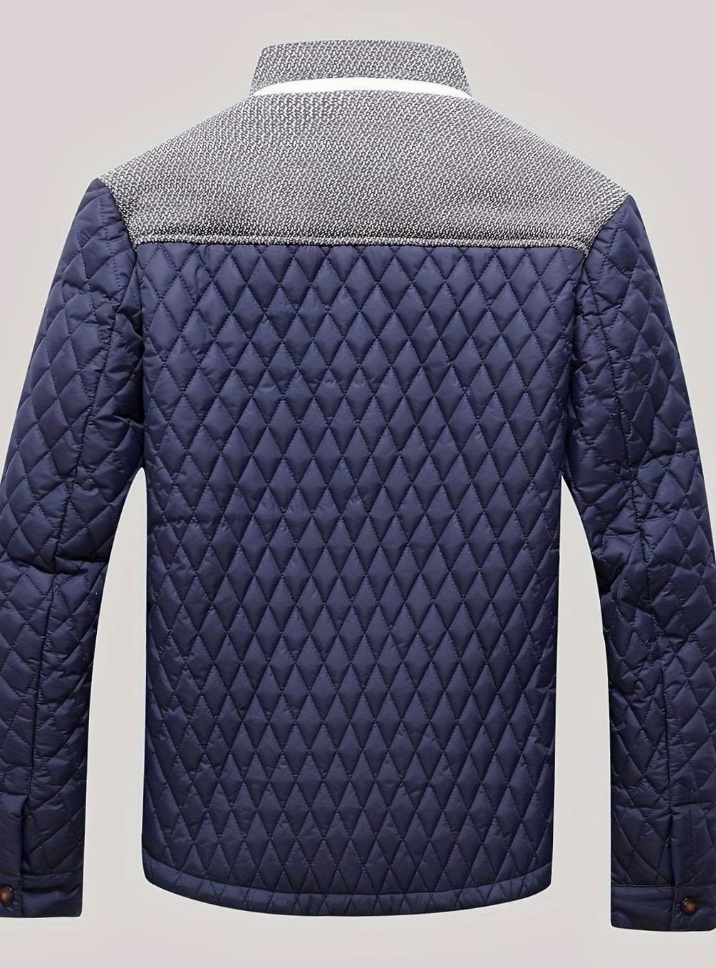 Men's Diamond-Quilted Stand-Collar Jacket with Knit Shoulders