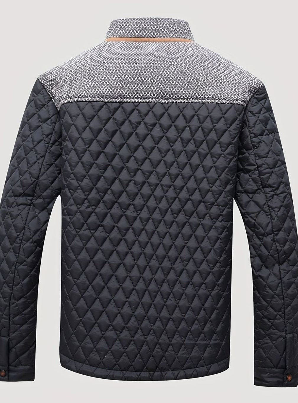 Men's Diamond-Quilted Stand-Collar Jacket with Knit Shoulders