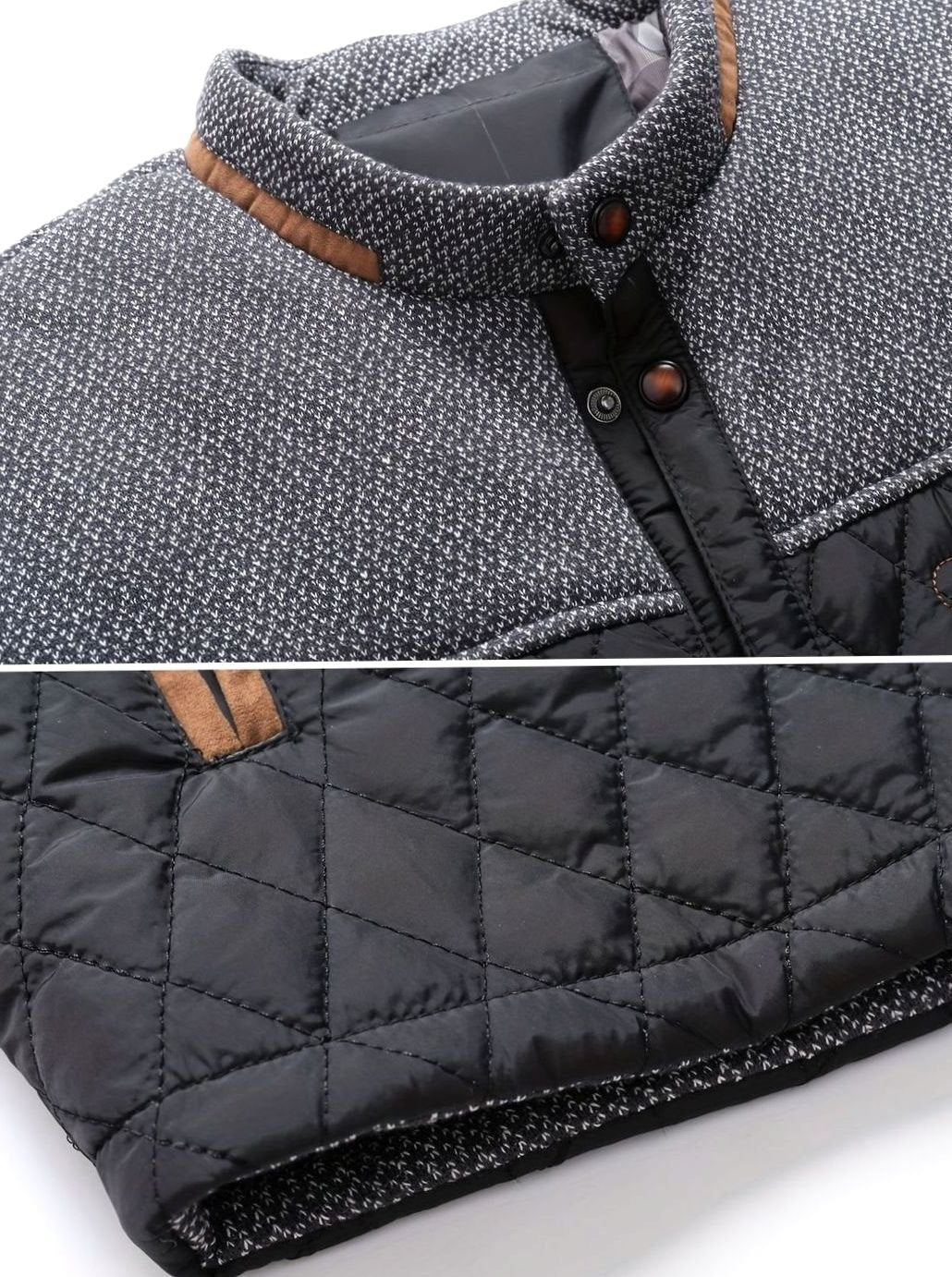 Men's Snap-Front Quilted Jacket with Plaid Flannel Lining