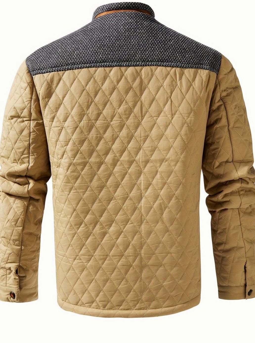 Men's Snap-Front Quilted Jacket with Plaid Flannel Lining