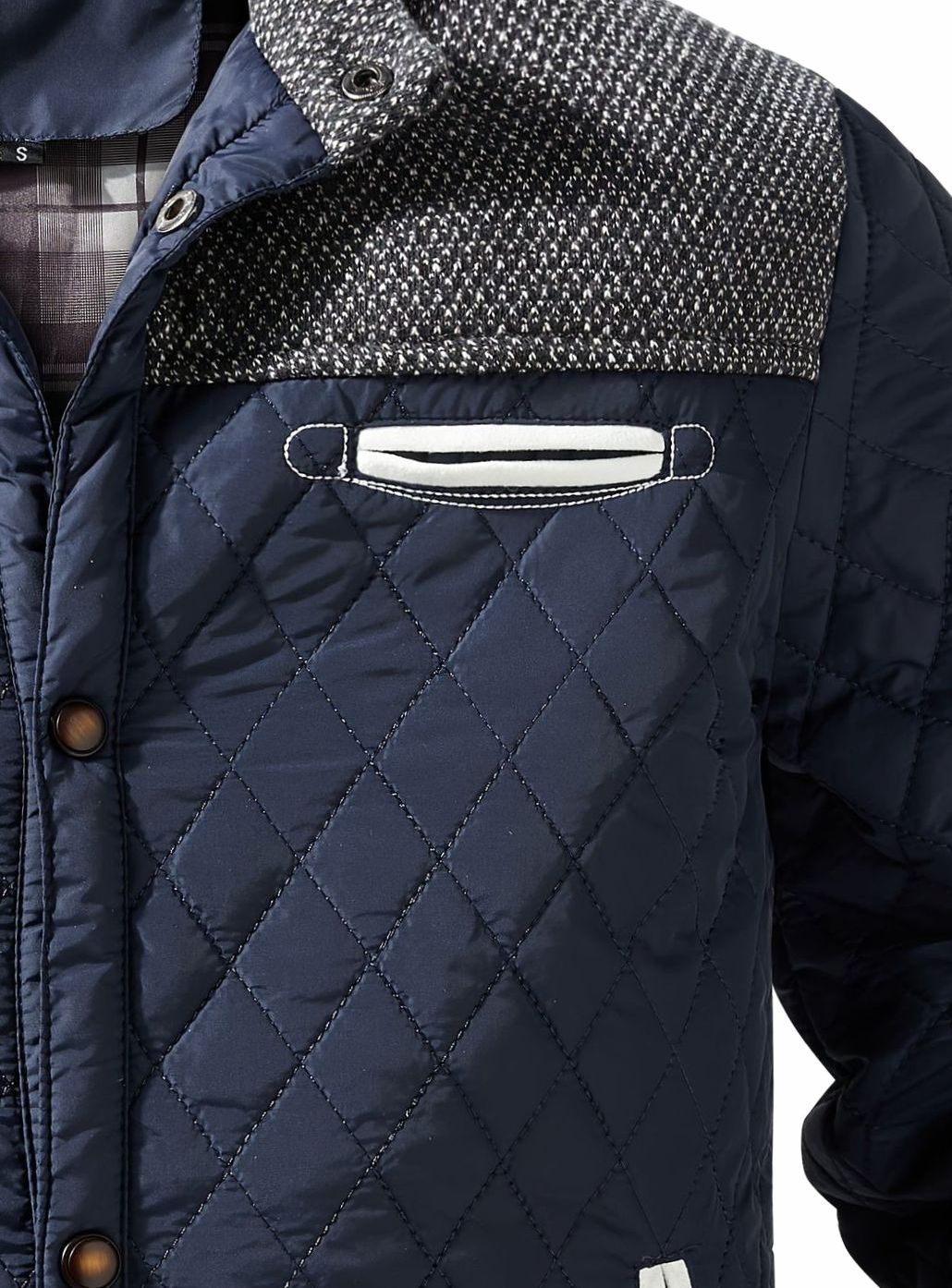 Men's Snap-Front Quilted Jacket with Plaid Flannel Lining