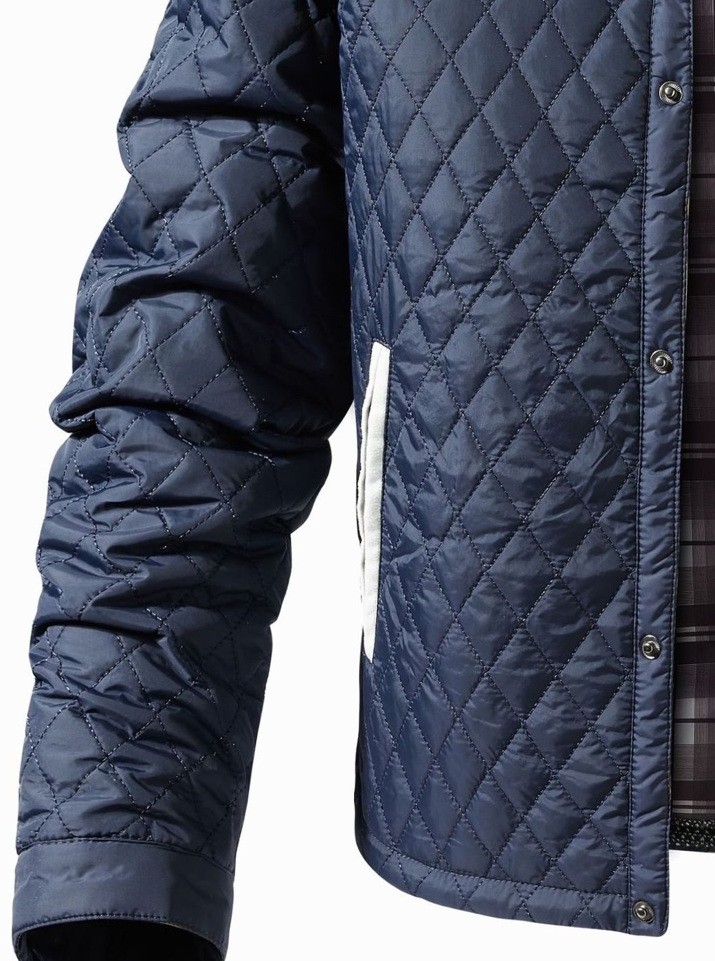 Men's Snap-Front Quilted Jacket with Plaid Flannel Lining