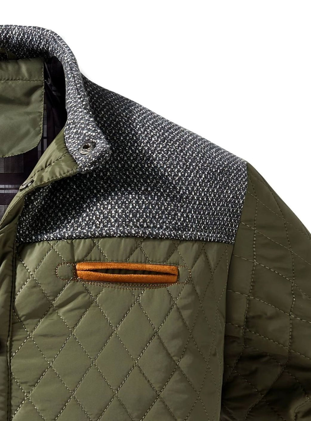 Men's Snap-Front Quilted Jacket with Plaid Flannel Lining