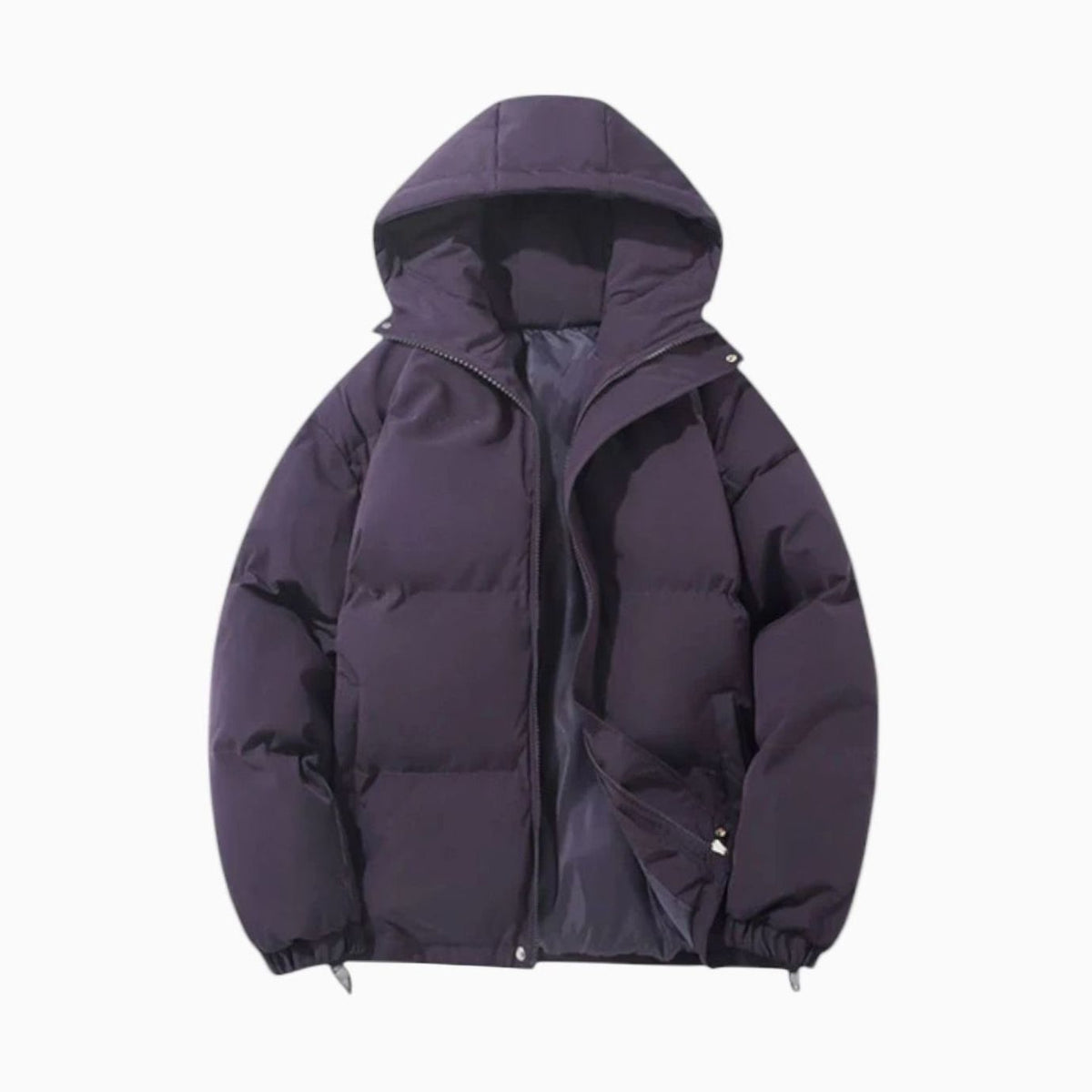 Men's Quilted Zip-Up Hooded Puffer Jacket - Gray