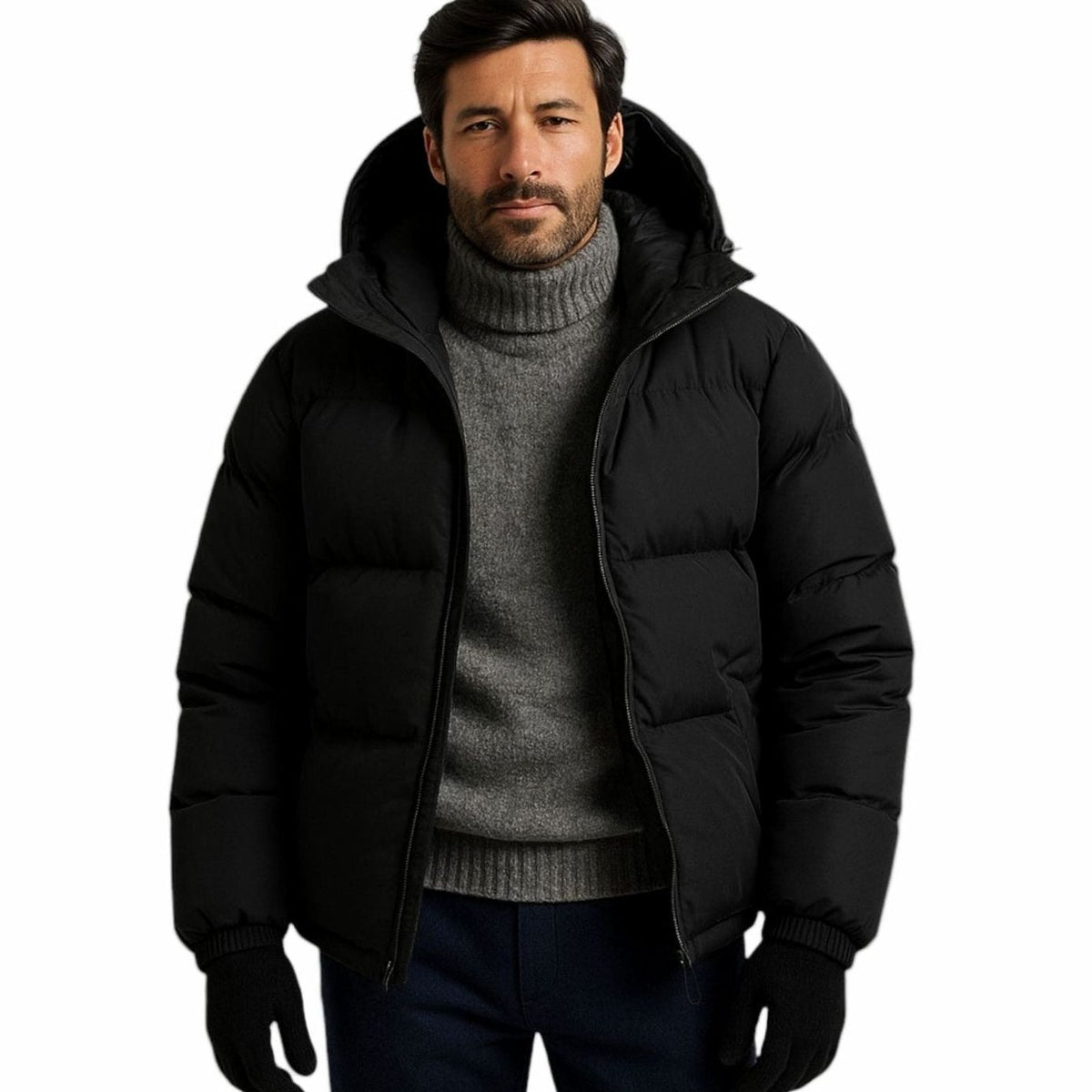 Men's Quilted Zip-Up Hooded Puffer Jacket - Pink