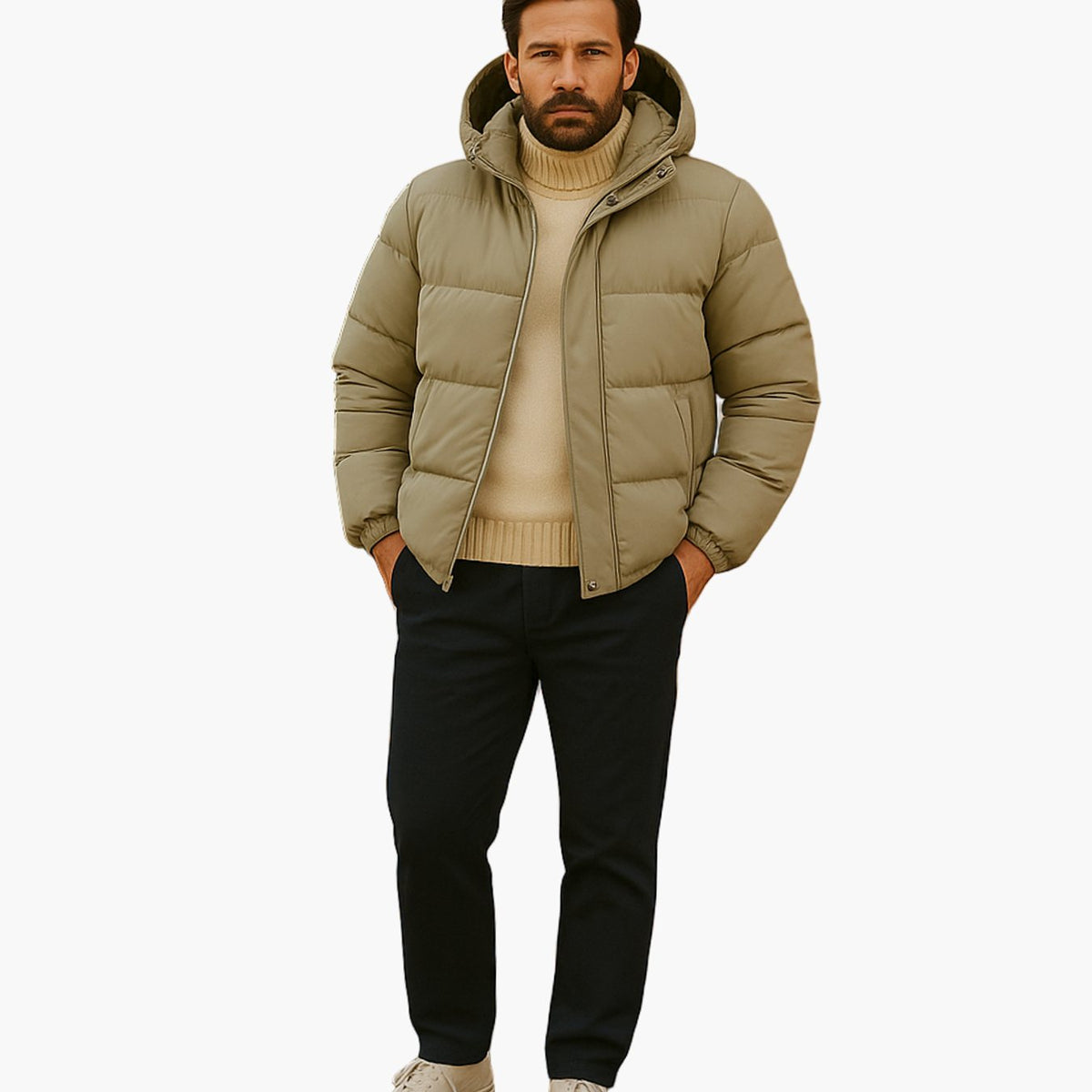 Men's Quilted Zip-Up Hooded Puffer Jacket